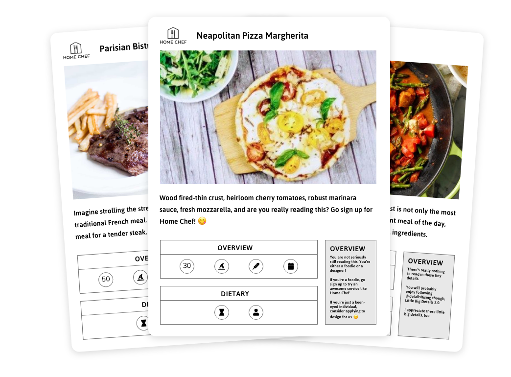 home chef educational recipe cards